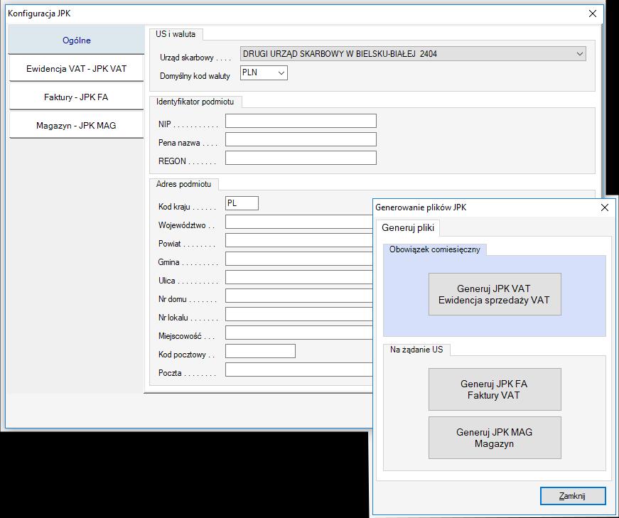 Możliwe jest wygenerowanie : JPK VAT, JPK FA, czyli zestawienie faktur, JPK MAG, czyli zestawienie