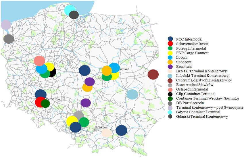 6 Justyna Świeboda, Mateusz Zając Rys. 4. Mapa terminali intermodalnych, stan na grudzień 2015r Opracowanie własne na podstawie [14] 3.