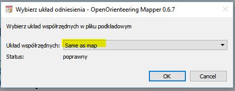 Kolejne okienko dotyczy określenia projekcji importowanego podkładu. Jak było wspomniane wcześniej, pliki georeferencji NIE ZAWIERAJĄ informacji o zastosowanym układzie współrzędnych.