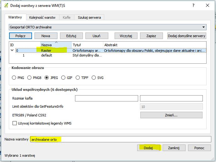 Dodajemy warstwę WMTS Analogicznie dodajemy warstwę WMTS. Dla Geoportalu wykaz dostępnych usług WMTS: http://www.geoportal.gov.