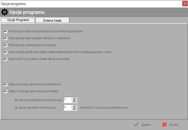 Aby umożliwić zwykłemu pracownikowi logowanie do programu na podstawie podanego w kartotece osobowej numeru ewidencyjnego (jako nazwa użytkownika) oraz hasła należy włączyć opcję Pozwól logować się