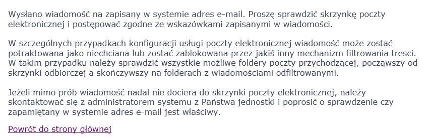 Dokonaj autoryzacji operacji przepisując słowa z obrazka oraz wprowadź swój e-mail lub PESEL, a następnie kliknij przycisk Wyślij wiadomość wyświetli się strona z