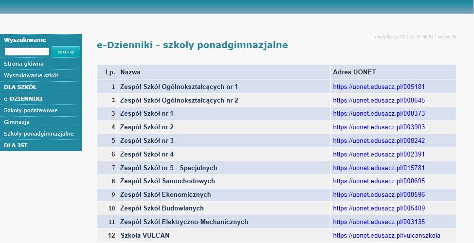 1 2 Wyświetli się strona z listą szkół i adresami witryn UONET tych szkół. 3. Kliknij nazwę szkoły, do której uczęszczasz.