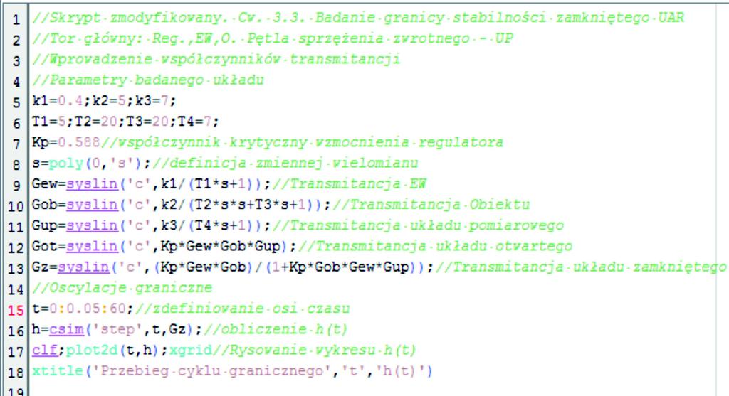 Rys. 5: Skrypt napisany w SciNotes do wyznaczenia okresu oscylacji granicznych Rys.