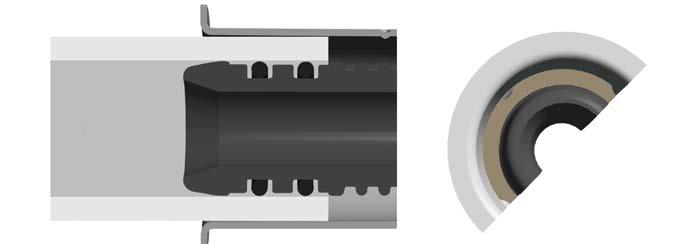 4. Komfort Koniec kroćca kształtki zaprojektowany został w formie stożka, który umożliwia automatyczną kalibrację zdeformowanej końcówki rury podczas wkładania jej w kształtkę.