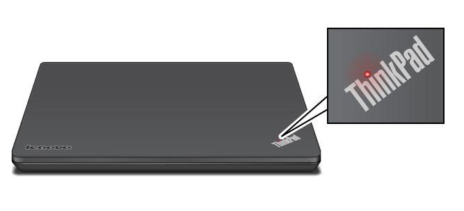 Wskaźniki stanu systemu Podświetlona kropka w logo ThinkPad na zewnętrznej pokrywie komputera i na podpórce pod nadgarstki pełni rolę wskaźnika stanu systemu: wskazuje, czy komputer jest w trybie