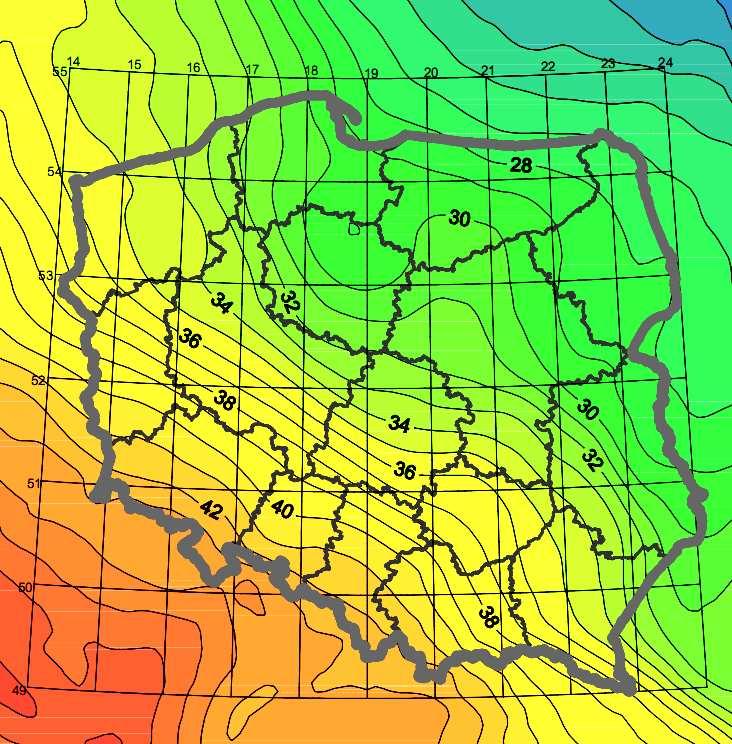 Kalibracja modelu EGM08 na zbiorze empirycznych anomalii wysokości (dla punktów geodezyjnych) - model GEOIDPOL-2008CN identyczny z modelem PL-geoid-2011 Algorytm kalibracji quasigeoidy: I.