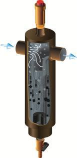 Zanieczyszczenia mechaniczne > 0,125mm opadają grawitacyjnie przed filtrem siatkowym. Faza 3 filtracja mechaniczna i magnetyczna Woda przenika przez filtr siatkowy.