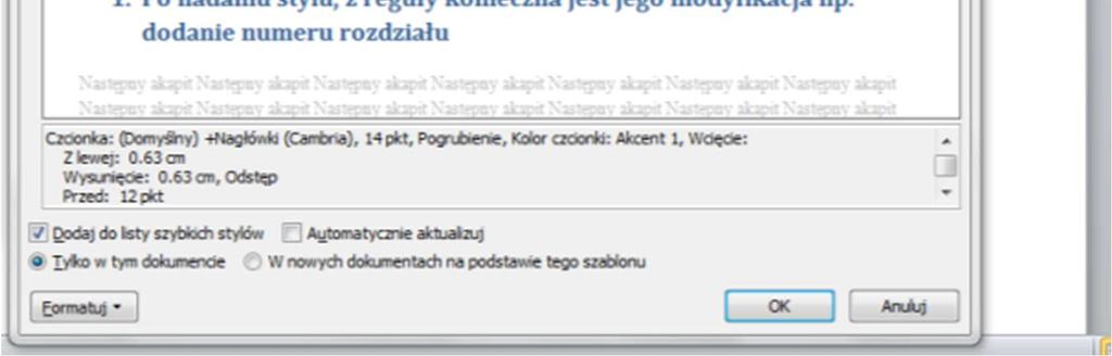 zakładce Wstawianie Szybkie części Właściwość dokumentu wstawiając wybrane rodzaje pól tekstowych (Autor, data itp.).