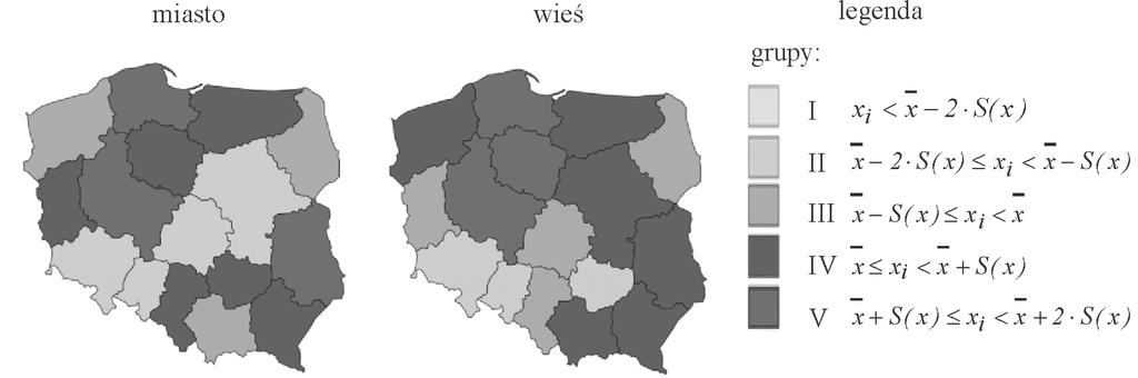 RYSUNEK 3 Rozk³ad województw wed³ug wspó³czynnika ma³ eñskoœci ³¹cznie dla kobiet i mê czyzn wed³ug miejsca zamieszkania w 2009 roku FIGURE.