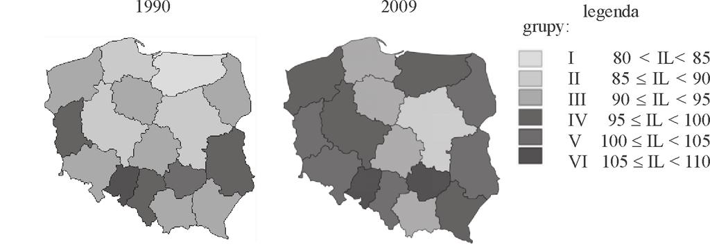 W analizowanym okresie nieznaczny wzrost wartoœci dotyczy³ g³ównie województw w czêœci po³udniowo-wschodniej kraju na obszarach miejskich i w pasie przygranicznym wschodniej Polski na obszarach