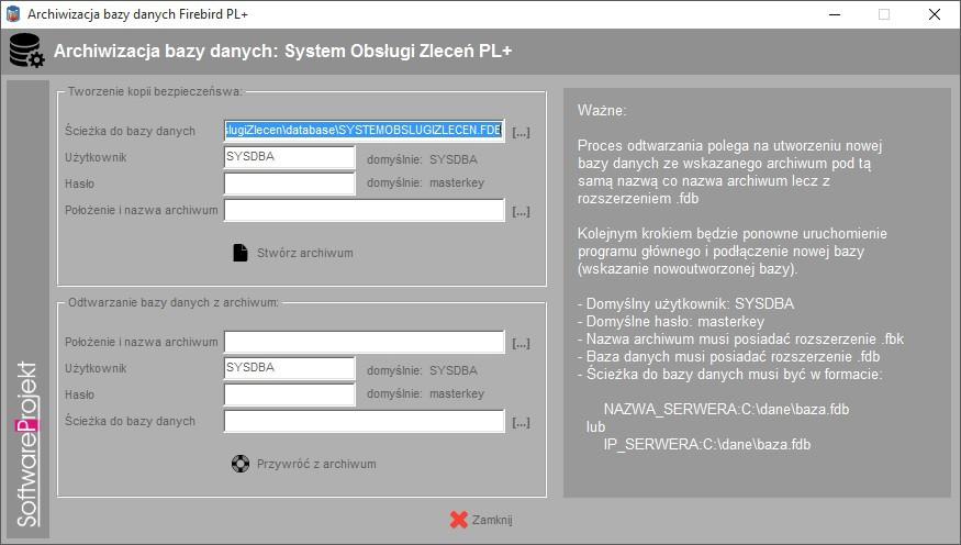 Ścieżka do bazy danych musi być w formacie: NAZWA_SERWERA : C:\dane\baza.fdb lub IP_SERWERA : C:\dane\baza.fdb 2.6.