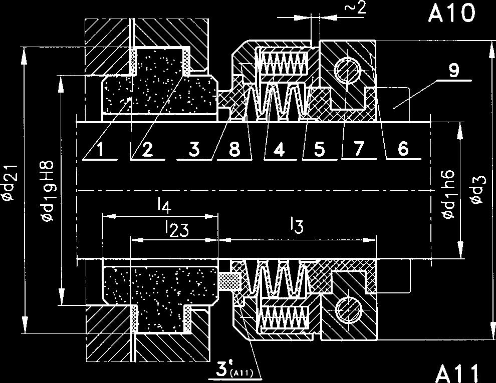 A10, A11 Ciśnienie pmax 0.9 MPa Temperatura tmax 120 C * Prędkość vmax 8 m/s * - patrz wykres Termiczna odporność elastomerów.