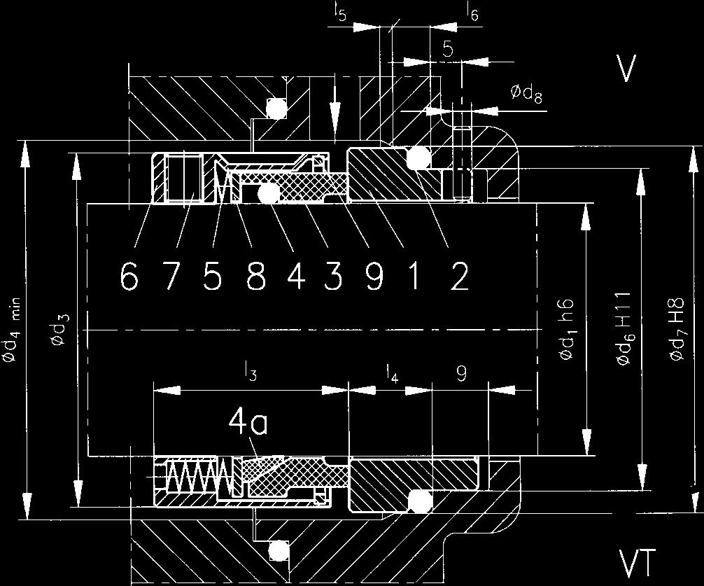 V, VT EN 12756 Ciśnienie pmax 1.0 MPa Temperatura tmax 200 C * Prędkość vmax 20 m/s * - patrz wykres Termiczna odporność elastomerów.