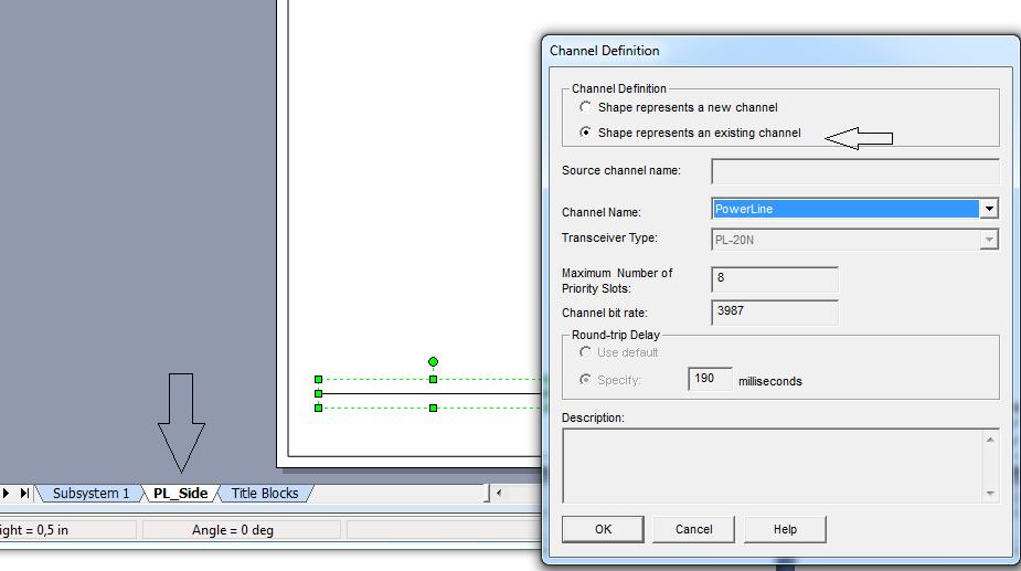 Widok okna definicji kanału komunikacyjnego oraz dodanego wcześniej nowego podsystemu o nazwie PL_Side reprezentowanego jako zaznaczona zakładka. 6.