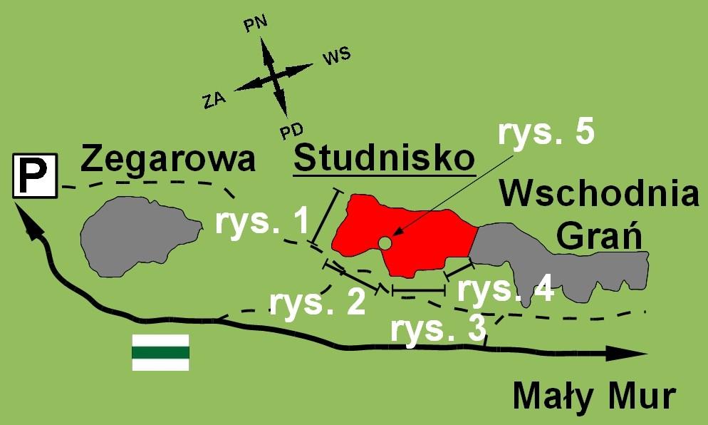 STUDNISKO 1. Meskalina VI (1S) K. Świerczek (RP) 1998 2. II 3. III 4. V (TRAD+ST) 5. Kancik Studniska VI.1 (4R+ST) D. Kaptur (solo) 1992, S. Głogowski (RP) 1995 6. Lekcja Pokory VI.5 (5R+ST) P.