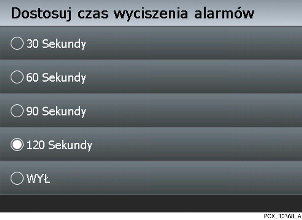 Interfejs użytkownika Rysunek 4-17. Ekran czasu trwania wyciszenia alarmu 5. Naciśnij ZAPISZ ZMIANY, aby zapisać wybrane ustawienie.