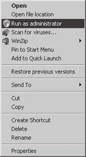 Rozdział 2: Skrypty programu Windows PowerShell 43 Rysunek 2-3 W celu uruchomienia programu Windows PowerShell z uprawnieniami administracyjnymi można kliknąć jego ikonę prawym klawiszem myszy i