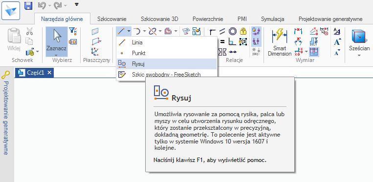 Polecenie Rysuj W szkicowniku dodano możliwość rysowania odręcznego np.