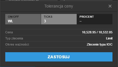 EDYCJA TOLERANCJI CENOWEJ Tolerancja Cenowa umożliwia Ci wybranie minimalnej ceny (podczas sprzedaży) oraz maksymalnej ceny (podczas kupna), którą jesteś w stanie zaakceptować (np.