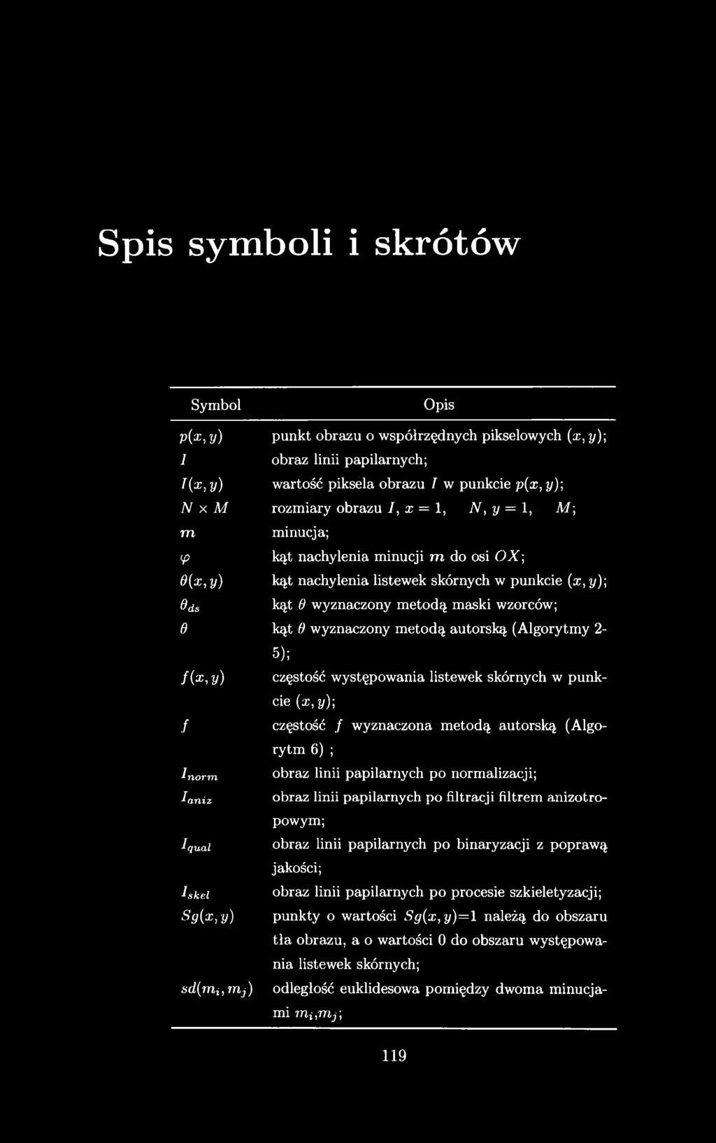 autorską (Algorytmy 2- f(x, y) f Inorm laniz IqUai I skei Sg(x, y) sd(m,i,mj) 5); częstość występowania listewek skórnych w punkcie (x,y); częstość / wyznaczona metodą autorską (Algorytm 6) ; obraz