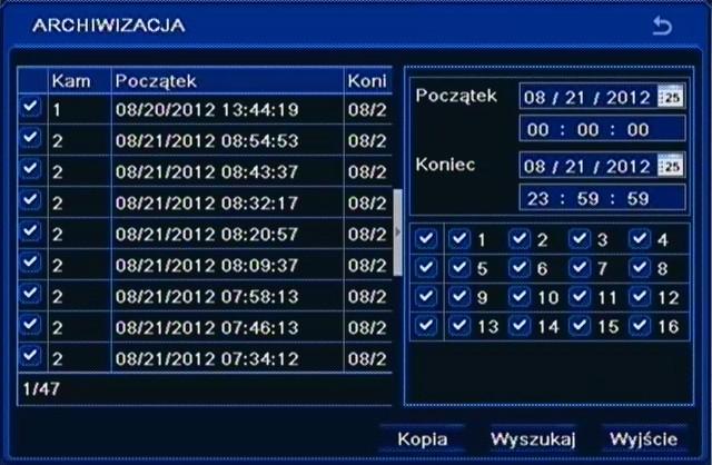 NDR-BA5104, NDR-BA5208 i NDR-BA5416 Instrukcja obsługi wer.1.2 MENU REJESTRATORA 17. Początek odtwarzanego segmentu. 18. Skok do poprzedniego segmentu nagrań. 19. Prędkość odtwarzania. 20.