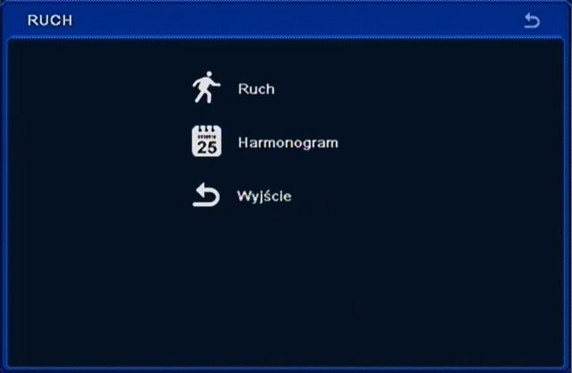 NDR-BA5104, NDR-BA5208 i NDR-BA5416 Instrukcja obsługi wer.1.2 KONFIGURACJA REJESTRATORA 5.1.5.2. Ruch Po wybraniu z menu ALARM pozycji RUCH pojawi się poniższy ekran.