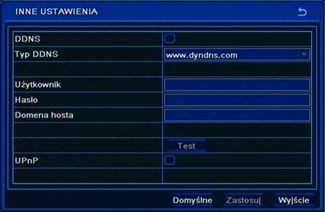 NDR-BA5104, NDR-BA5208 i NDR-BA5416 Instrukcja obsługi wer.1.2 KONFIGURACJA REJESTRATORA 5.1.6.6. Inne ustawienia Po wybraniu z menu SIEĆ pozycji INNE USTAWIENIA pojawi się poniższy ekran.