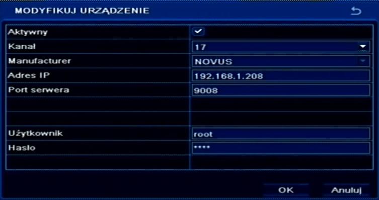 NDR-BA5104, NDR-BA5208 i NDR-BA5416 Instrukcja obsługi wer.1.2 KONFIGURACJA REJESTRATORA 5.6.1 Wyszukiwanie kamer IP Po naciśnięciu przycisku Wyszukaj w menu ZARZĄDZANIE URZĄDZENIEM pokaże się menu umożliwiające automatyczne wyszukiwanie kamer.