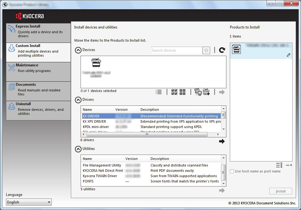 Przygotowanie przed rozpoczęciem użytkowania > Instalacja oprogramowania 3 Przeprowadź instalację przy użyciu opcji Custom Install. Wybierz urządzenie do instalacji.