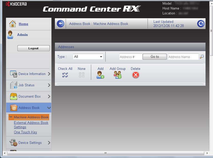 Przygotowanie przed rozpoczęciem użytkowania > Command Center RX Rejestracja miejsc docelowych Miejsca docelowe można rejestrować w książce adresowej urządzenia przy użyciu narzędzia Command Center