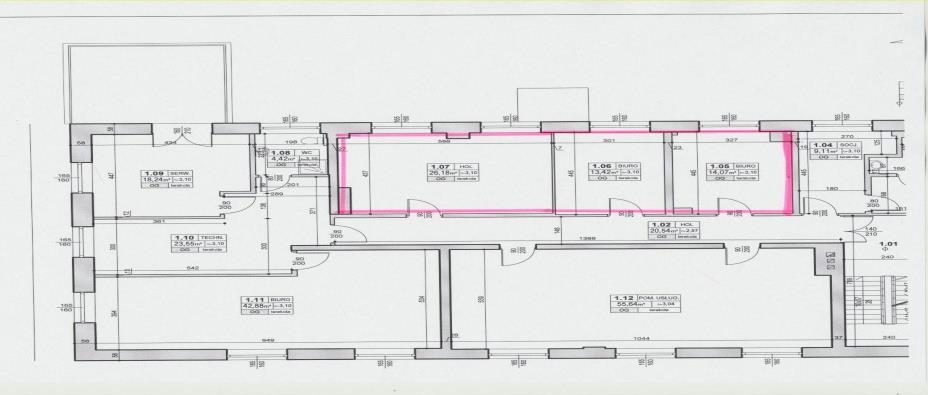 pomieszczenia nr 1.06 o powierzchni użytkowej 13,42 m 2, 3. pomieszczenia nr 1.07 o powierzchni użytkowej 26,18 m 2, Lokal użytkowy jest w dobrym stanie technicznym.