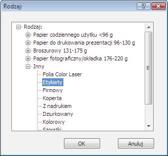 7. Wybierz rodzaj używanego papieru, a następnie kliknij przycisk OK. 8.