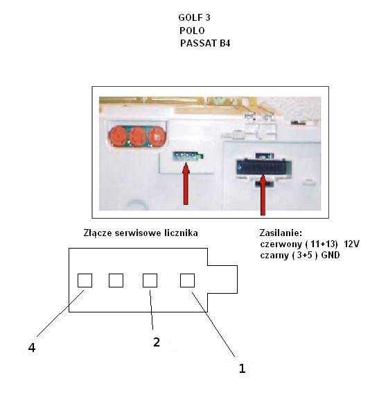 Zasilanie licznika (wtyczka po prawej): pin3 - GND pin5 - GND pin11 +12V pin13 +12V Złącze serwisowe (po lewej).