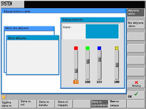 Funkcja umożliwia zmianę kolorów ramek okien dialogowych.