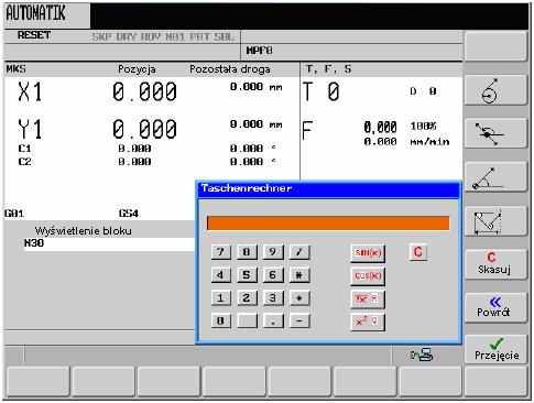 Otoczka graficzna oprogramowania 2.4 Pomoce przy wprowadzaniu Funkcja kalkulatora daje się uaktywnić z każdego zakresu czynności obsługowych przy pomocy <SHIFT + =>.