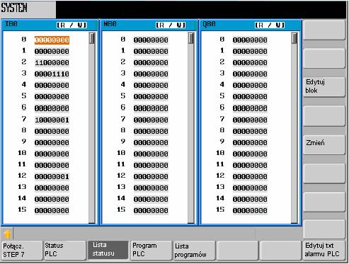 Diagnoza PLC w przedstawieniu jako schemat stykowy 10.2 Możliwości obsługi Przy pomocy funkcji <Listy statusu PLC> mogą być wyświetlane i zmieniane sygnały PLC.