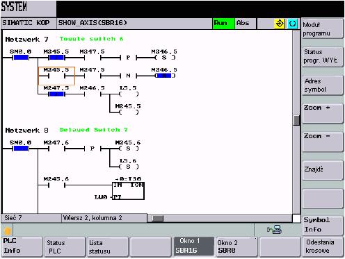 Po wybraniu argumentu na liście odesłań krosowych i naciśnięciu przycisku <Otwórz w oknie 1>, odpowiedni segment programu jest wyświetlany w oknie 1. Rysunek 10-16 Kursor M245.