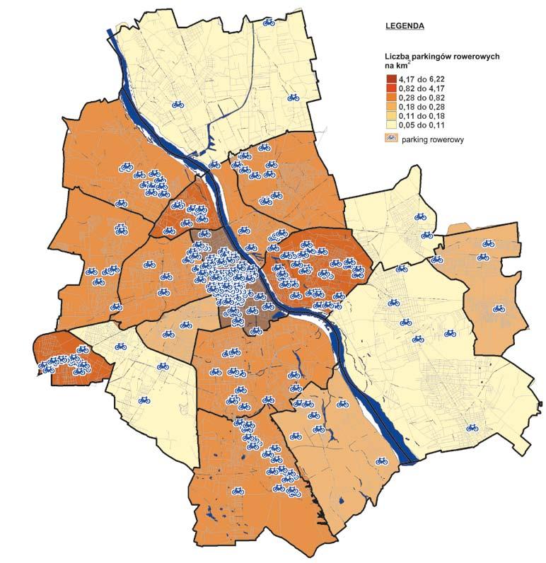 P A R K I N G I R O W E R O W E W Warszawie funkcjonuje 267 miejskich parkingów rowerowych. Oferują one ponad 2,9 tys. miejsc do parkowania rowerów.