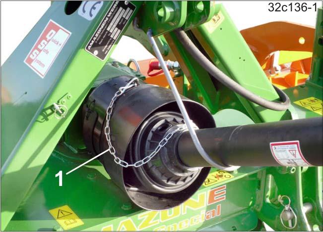 Do- i odłączanie maszyny 11. Zabezpieczyć osłonę wałka przekaźnikowego przy ciągniku i maszynie łańcuchami trzymającymi (Rys. 98/1) przed obracaniem się.
