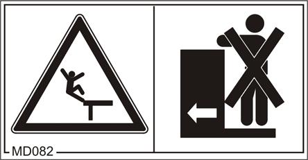 Ogólne wskazówki dotyczące bezpieczeństwa MD 079 Zagrożenie ze strony wyrzucanych przez maszynę materiałów lub ciał obcych spowodowane przebywaniem w niebezpiecznej strefie w pobliżu maszyny!
