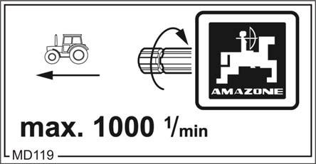 MD119 Ten piktogram oznacza maksymalną liczbę obrotów napędu (maksymalnie 1000 1/min) oraz kierunek obrotów wałka