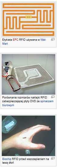 RFID Radio Frequency Identification Układ składa się z czytnika i etykiety (transpondera) Czytnik: nadajnik, odbiornik, dekoder, antena nadawcza i odbiorcza Etykieta: układ scalony bez obudowy z