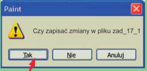 4. Nauka zapisywania zmian w pliku z wykorzystaniem polecenia Zamknij, znajdującego się w prawym górnym rogu okna Windows. Nauczyciel tłumaczy, jak należy zapisać zmiany w pliku.