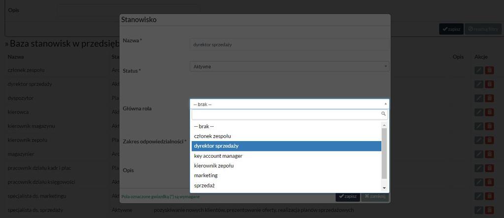 Nazwa głównej roli może pokrywać się z nazwą stanowiska.