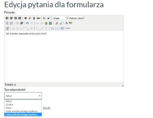 Wskaż, czy pytanie jest aktywne oraz czy odpowiedź jest wymagana. Nadaj wagę pytaniu, by określić jego priorytet w całości ewaluacji.