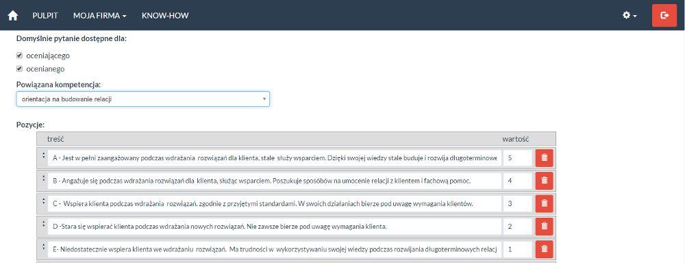 Jeśli chcesz dokonać EWALUACJI KOMPETENCJI stwórz arkusz oceny 180. Określ pytanie, które będzie pomocne w ocenie i wybierz z listy kompetencję, która chcesz zbadać.
