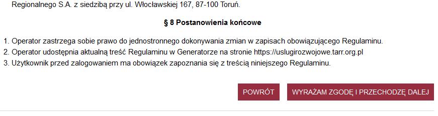 zapoznanie się z Regulaminem użytkownika.