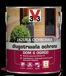 6 LAZURY OCHRONNE Lazura ochronna długotrwała ochrona DOM & OGRÓD DO TRWAŁOŚCI Dekoruje i chroni drewno do 8 lat Długotrwała ochrona koloru: przed działaniem promieni UV i niekorzystnych warunków