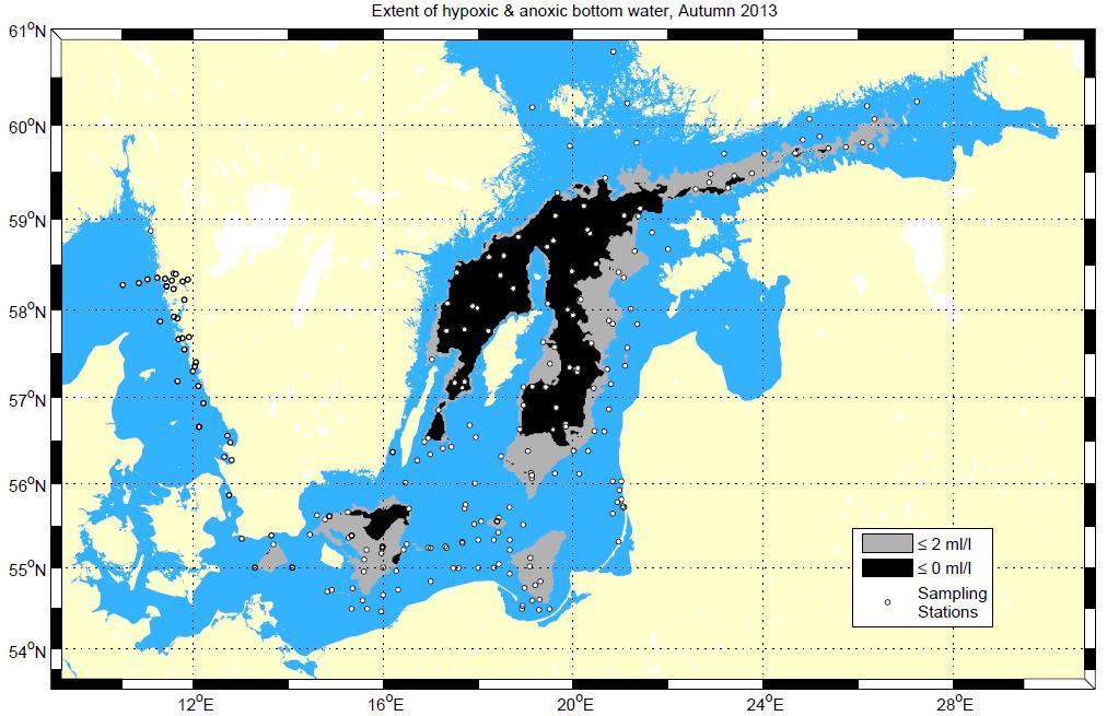 Ważniejsze czynniki środowiskowe: obszary beztlenowe 1993 2013 Wzrost obszarów beztlenowych lub o niskiej zawartości